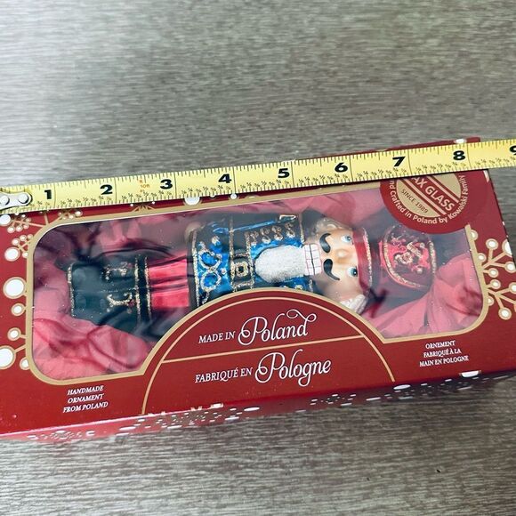 Christmas Polish Nutcracker Mouth Blown Glass Holiday Ornament - Picture 3 of 3